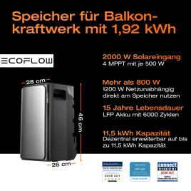 Solární balkonová elektrárna EcoFlow 970 Wp s akumulátorem STREAM Max 1,9 kWh (2 solární panely)