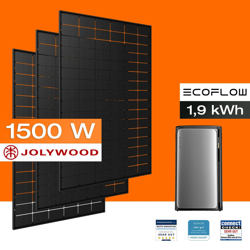 Balkonkraftwerk EcoFlow 1350 W STREAM Ultra-Akku (1,9 kWh) (3 Solarmodule)