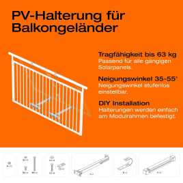Solarmodul-Halterung für Balkongeländer (Gitter)