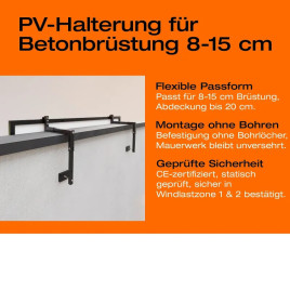 Solarmodul-Halterung für Betonbrüstung (8–15 cm)