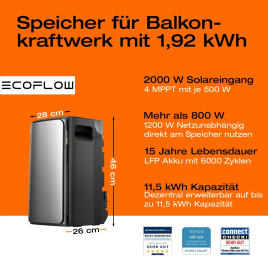 Planta de energía para balcón con acumulador de 1,92 kWh y 1000 Wp